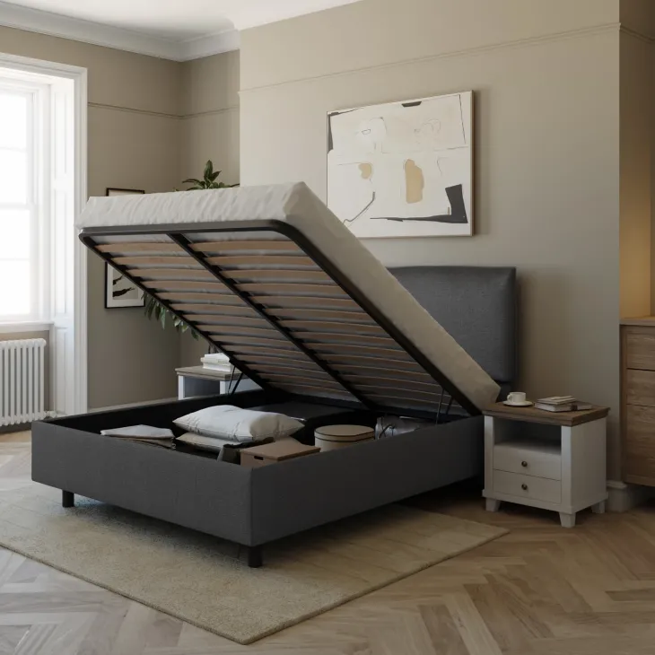 Letto contenitore matrimoniale 160x195cm imbottito tessuto antracite EliteDreams