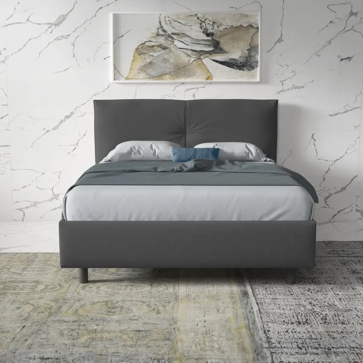 Letto contenitore matrimoniale 160x195cm imbottito tessuto antracite EliteDreams
