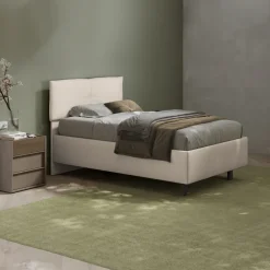 Letto contenitore una piazza e mezza 120x195 imbottito tessuto bianco sabbia EliteDreams