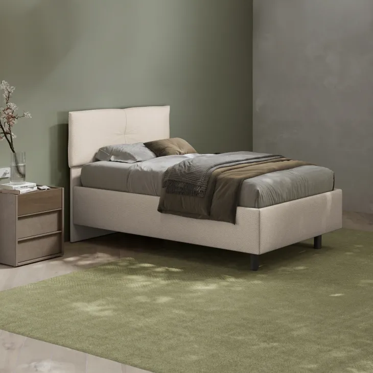 Letto contenitore una piazza e mezza 120x195 imbottito tessuto bianco sabbia EliteDreams