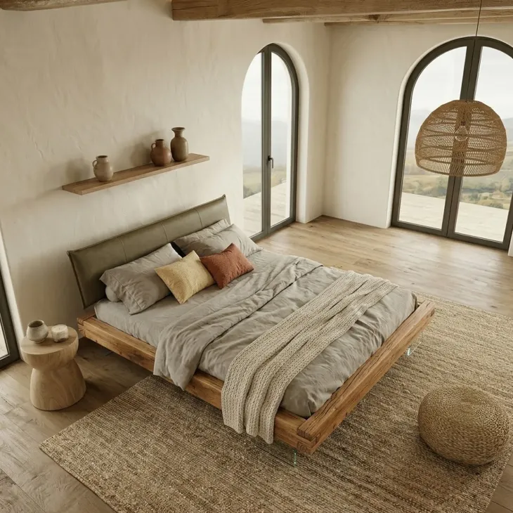 Letto king size 200x200cm testiera imbottita piedi in vetro legno massello rovere tortora Resilia
