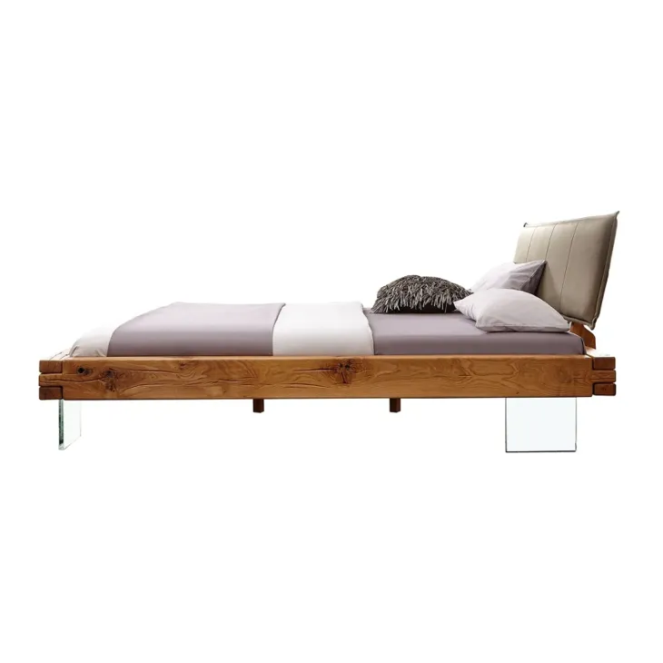 Letto king size 200x200cm testiera imbottita piedi in vetro legno massello rovere tortora Resilia