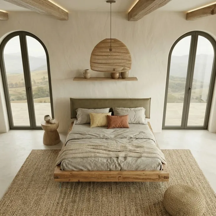 Letto king size 200x200cm testiera imbottita piedi in vetro legno massello rovere tortora Resilia