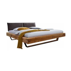 Letto king size 200x200cm testiera imbottita gambe in metallo legno massello rovere antracite Venalia