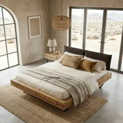 Letto king size 200x200cm testiera imbottita gambe in metallo legno massello rovere antracite Venalia