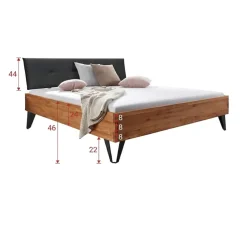 Letto king size 200x200cm testiera imbottita piedi in metallo legno massello rovere antracite Cortelia