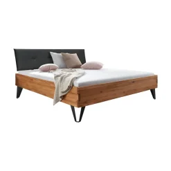 Letto king size 200x200cm testiera imbottita piedi in metallo legno massello rovere antracite Cortelia