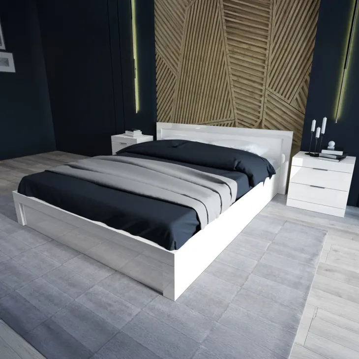 Letto matrimoniale con comodini 160x200cm bianco Alina