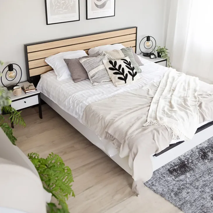 Letto matrimoniale contenitore 160x200cm con LED e presa USB-C grigio nero rovere Luna
