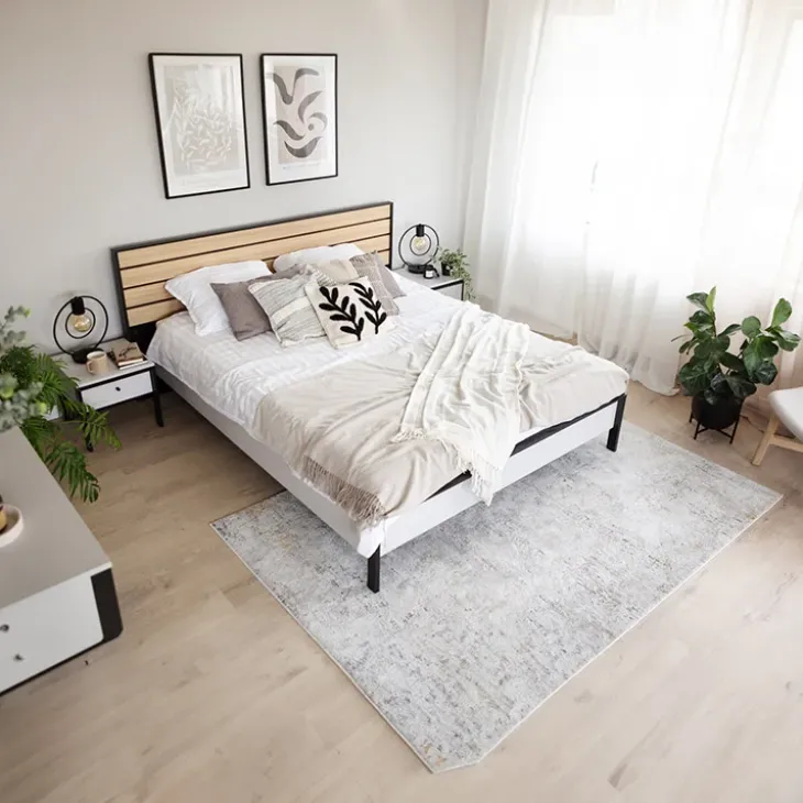 Letto matrimoniale contenitore 160x200cm con LED e presa USB-C grigio nero rovere Luna