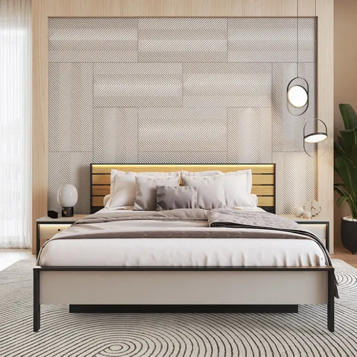 Letto matrimoniale contenitore 160x200cm con LED e presa USB-C grigio nero rovere Luna