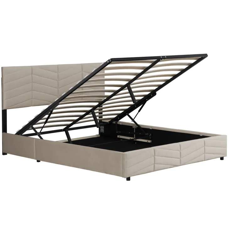 Letto matrimoniale contenitore 160x200 cm imbottito con rete e testiera regolabile beige Perlier