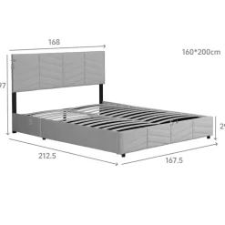 Letto matrimoniale contenitore 160x200 cm imbottito con rete e testiera regolabile beige Perlier