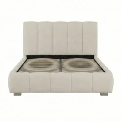 Letto matrimoniale contenitore 160x200 cm con rete tessuto imbottito bianco panna Stars
