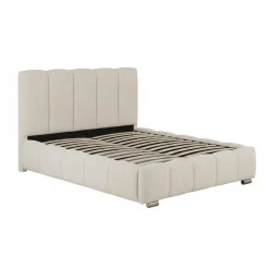 Letto matrimoniale contenitore 160x200 cm con rete tessuto imbottito bianco panna Stars