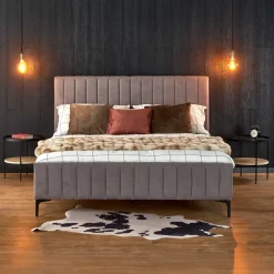 Letto matrimoniale imbottito 160x200cm grigio chiaro Varano