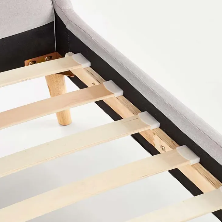 Letto matrimoniale in tessuto 160x200cm grigio chiaro legno naturale Pompei Gihome®