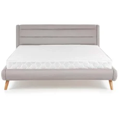 Letto matrimoniale in tessuto 160x200cm grigio chiaro legno naturale Pompei Gihome®