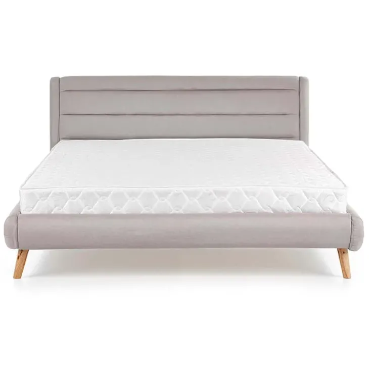 Letto matrimoniale in tessuto 160x200cm grigio chiaro legno naturale Pompei Gihome®