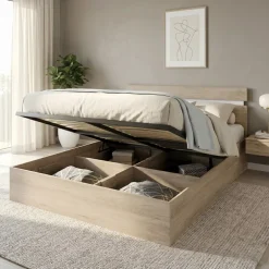 Letto matrimoniale oversize 180x200 cm contenitore rovere bianco lucido Sleepy