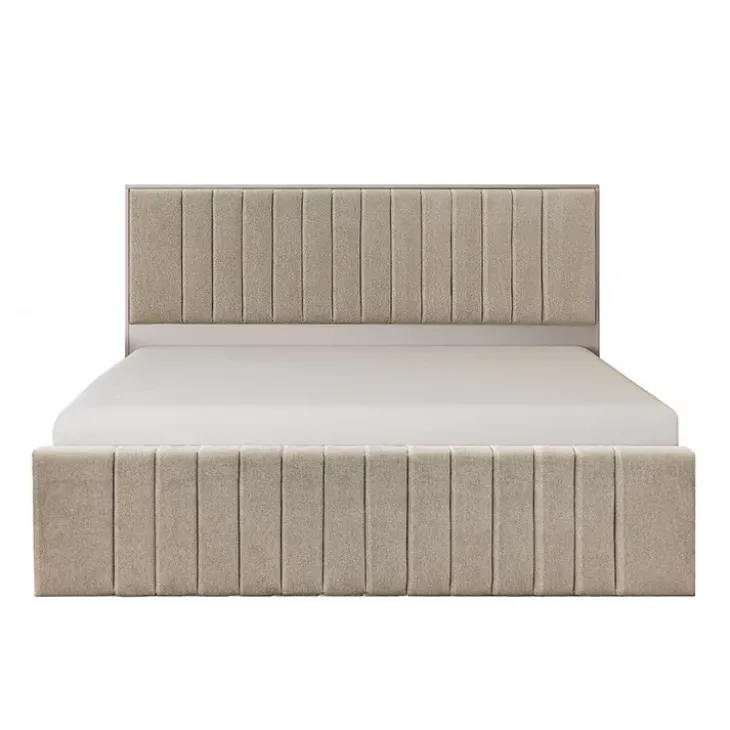 Letto matrimoniale oversize 180x200 cm imbottito con contenitore tessuto beige Emporio
