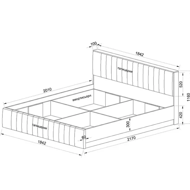 Letto matrimoniale oversize 180x200 cm imbottito con contenitore tessuto beige Emporio
