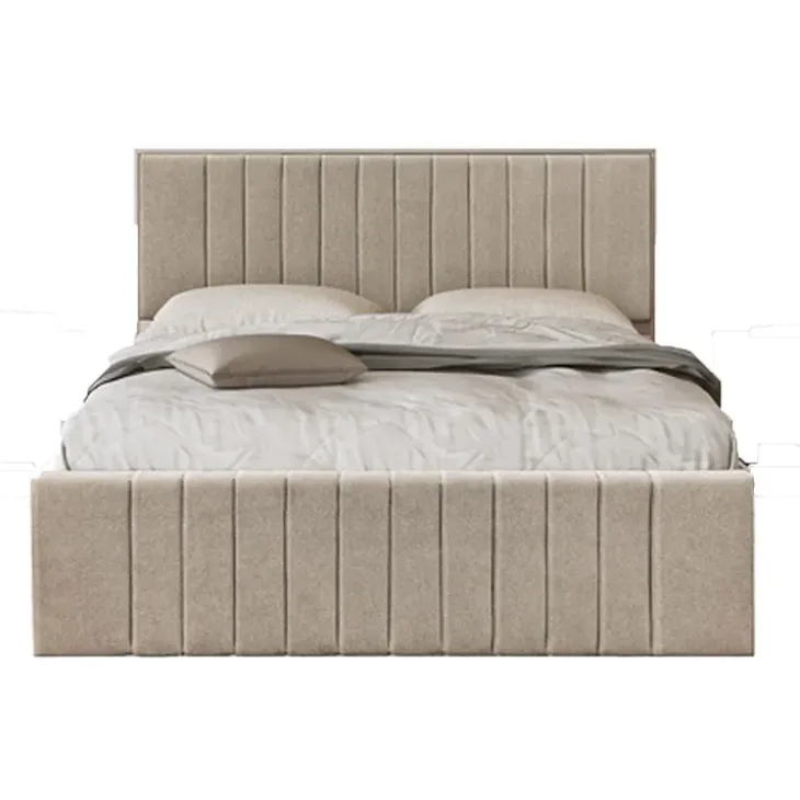 Letto matrimoniale oversize 180x200 cm imbottito con contenitore tessuto beige Emporio