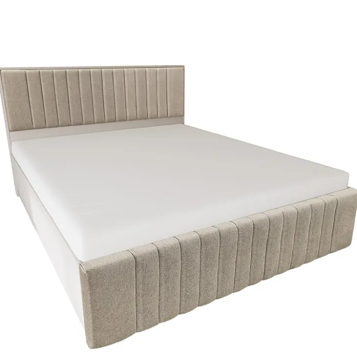 Letto matrimoniale oversize 180x200 cm imbottito con contenitore tessuto beige Emporio