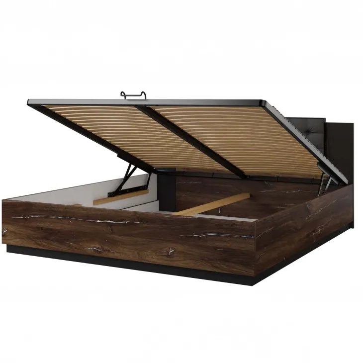 Letto matrimoniale oversize 180x200cm con rete contenitore rovere scuro nero Vulcano