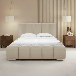 Letto matrimoniale oversize 180x200 cm con rete contenitore imbottito beige Cometa