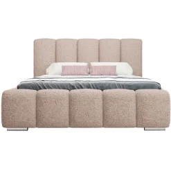 Letto matrimoniale oversize 180x200 cm con rete contenitore imbottito tessuto bouclé rosa Cometa