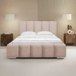 Letto matrimoniale oversize 180x200 cm con rete contenitore imbottito tessuto bouclé rosa Cometa