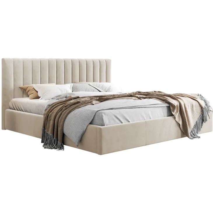 Letto matrimoniale oversize 180x200 cm con rete contenitore imbottito beige Orione