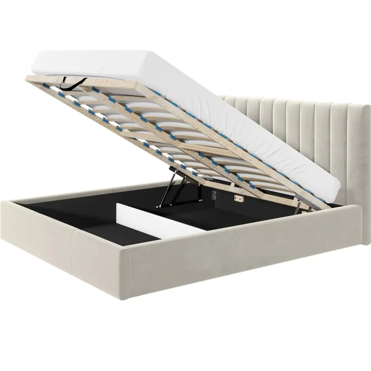Letto matrimoniale oversize 180x200 cm con rete contenitore imbottito beige Orione