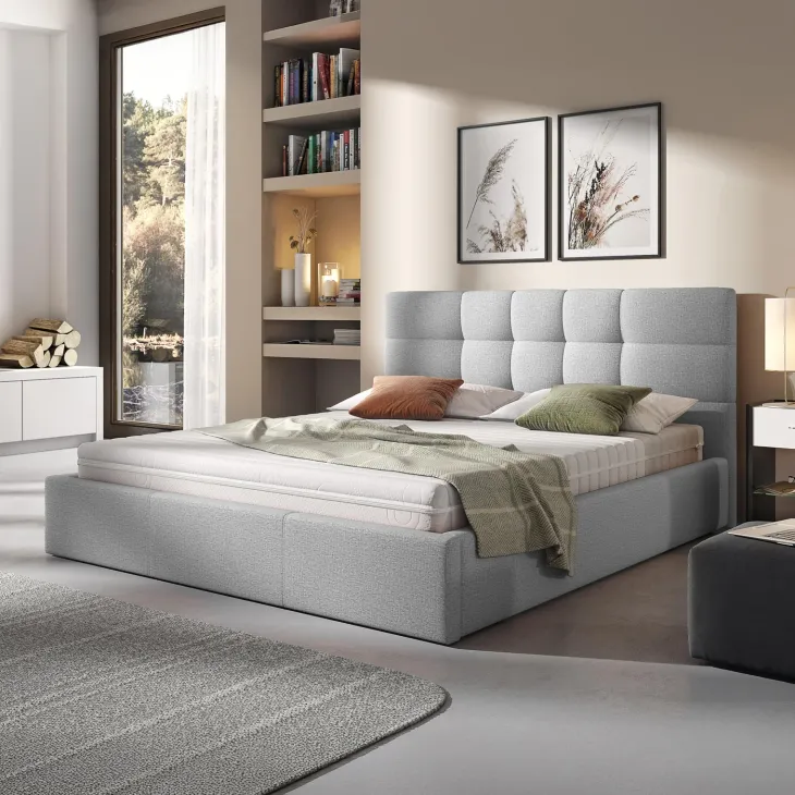 Letto matrimoniale oversize 180x200 cm con rete contenitore imbottito grigio chiaro Silla
