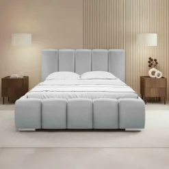 Letto matrimoniale oversize 180x200 cm con rete contenitore imbottito grigio chiaro Cometa