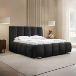 Letto matrimoniale oversize 180x200 cm con rete contenitore imbottito nero Cometa