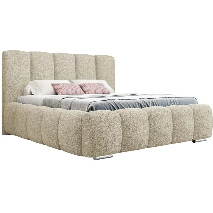 Letto matrimoniale oversize 180x200 cm con rete contenitore imbottito tessuto bouclé beige Cometa