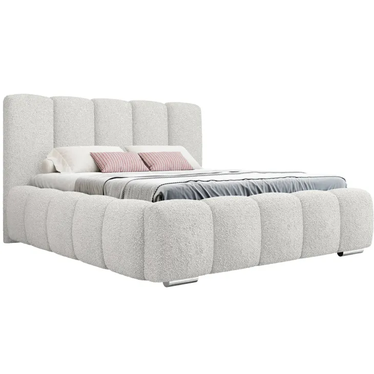 Letto matrimoniale oversize 180x200 cm con rete contenitore imbottito tessuto bouclé bianco Cometa