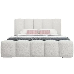 Letto matrimoniale oversize 180x200 cm con rete contenitore imbottito tessuto bouclé bianco Cometa