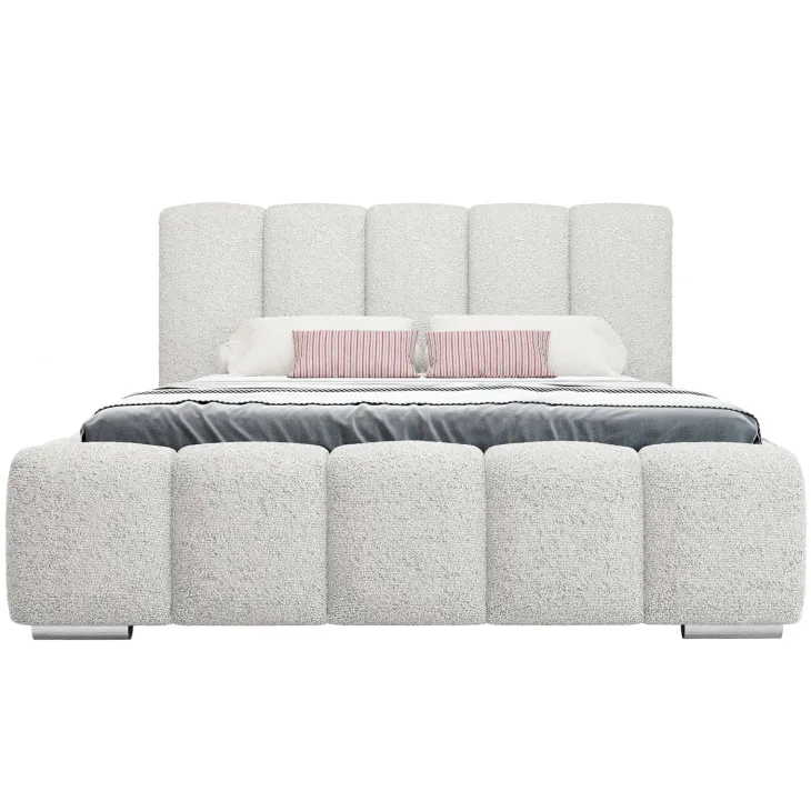 Letto matrimoniale oversize 180x200 cm con rete contenitore imbottito tessuto bouclé bianco Cometa