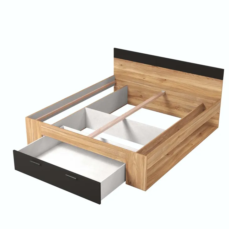 Letto matrimoniale oversize 180x200cm con cassettone rovere nero Yve