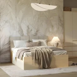 Letto matrimoniale oversize 180x200cm moderno testiera imbottita rovere Elvira