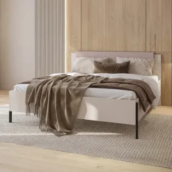 Letto matrimoniale oversize contenitore 180x200cm con rete testiera imbottita beige cashmere Simple