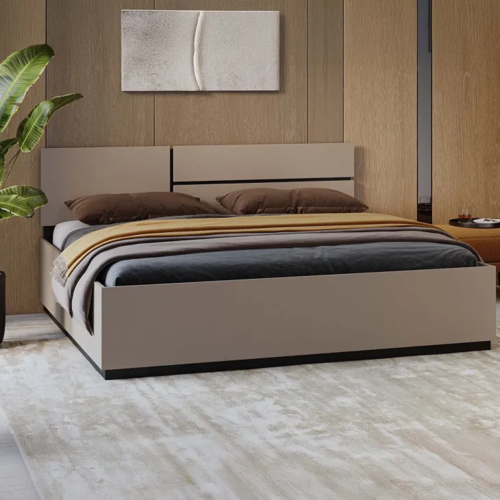 Letto matrimoniale oversize 180x200cm contenitore con rete a doghe testiera reversibile tortora Lolla