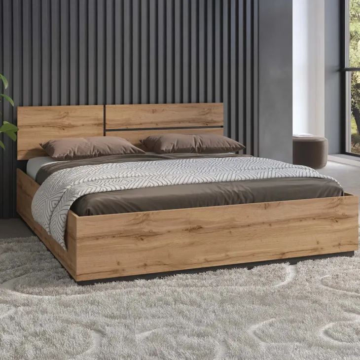 Letto matrimoniale oversize 180x200cm testiera reversibile rovere Lolla