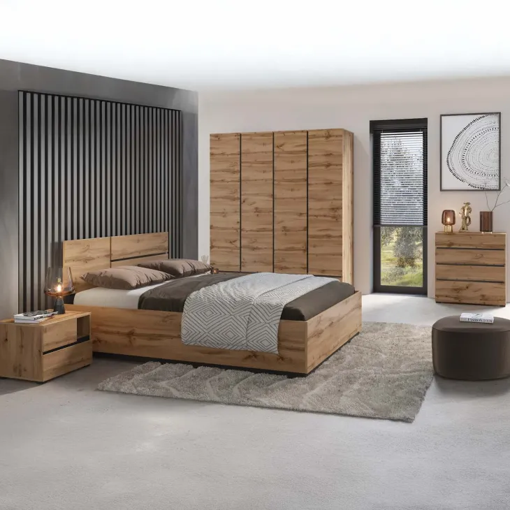 Letto matrimoniale oversize 180x200cm testiera reversibile rovere Lolla