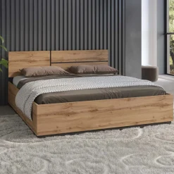 Letto matrimoniale oversize 180x200cm contenitore con rete a doghe testiera reversibile rovere Lolla