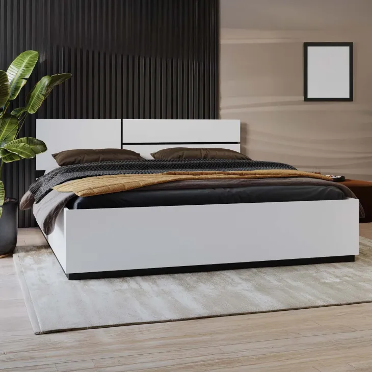 Letto matrimoniale oversize 180x200cm contenitore con rete a doghe testiera reversibile bianco opaco Lolla