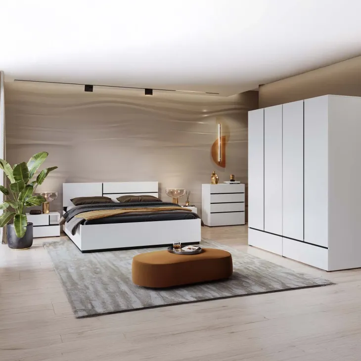 Letto matrimoniale oversize 180x200cm contenitore con rete a doghe testiera reversibile bianco opaco Lolla